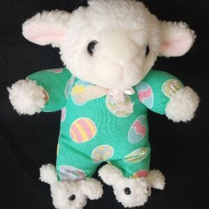 Wal-Mart Baby Lamb 8” Plush Doll Toy Easter Sheep in Bunny Slippers Green